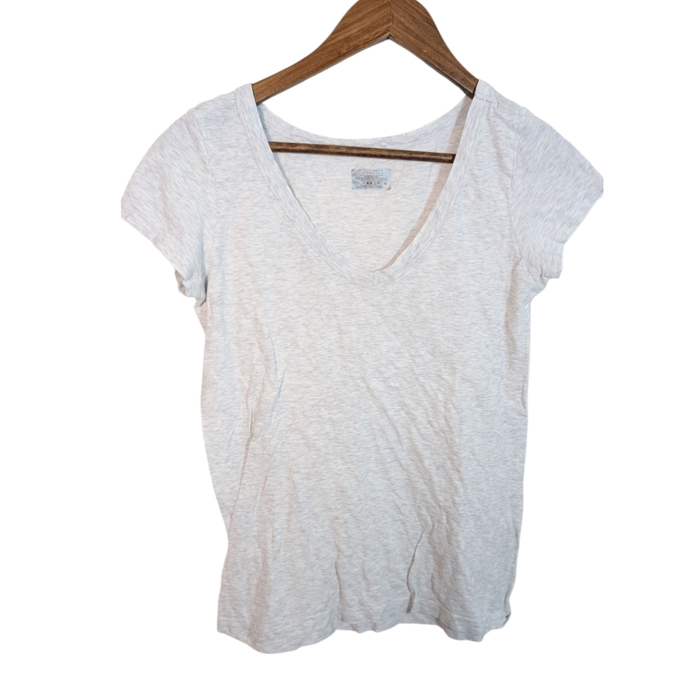 ATHLETA Light Gray Cotton V Neck Tee Shirt